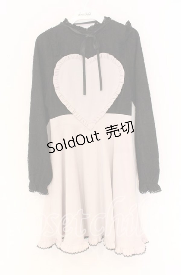 画像1: Honey Cinnamon / ハート貼付けレースワンピース  クロ×ピンクベージュ O-25-12-02-1072-LO-OP-IG-OS (1)