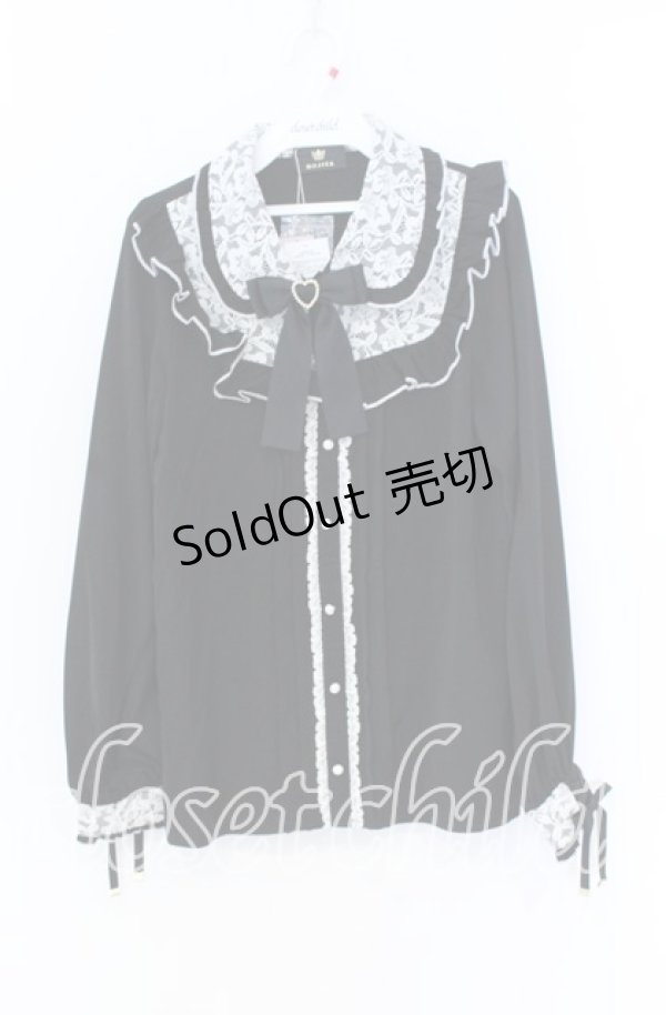 画像1: Rojita / ハートブローチ付きレース切り替えブラウス  クロ×シロ O-25-12-02-1074-LO-BL-IG-OS (1)