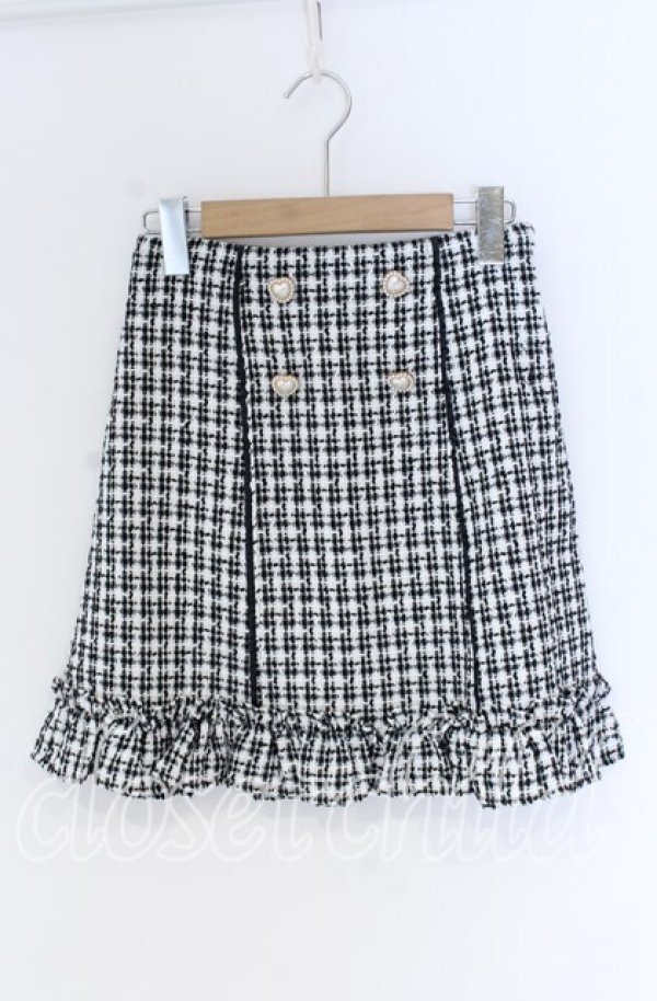 画像1: Secret Honey / ハートボタンツイード台形スカート  クロ×シロ O-25-12-02-1083-CA-SK-IG-OS (1)