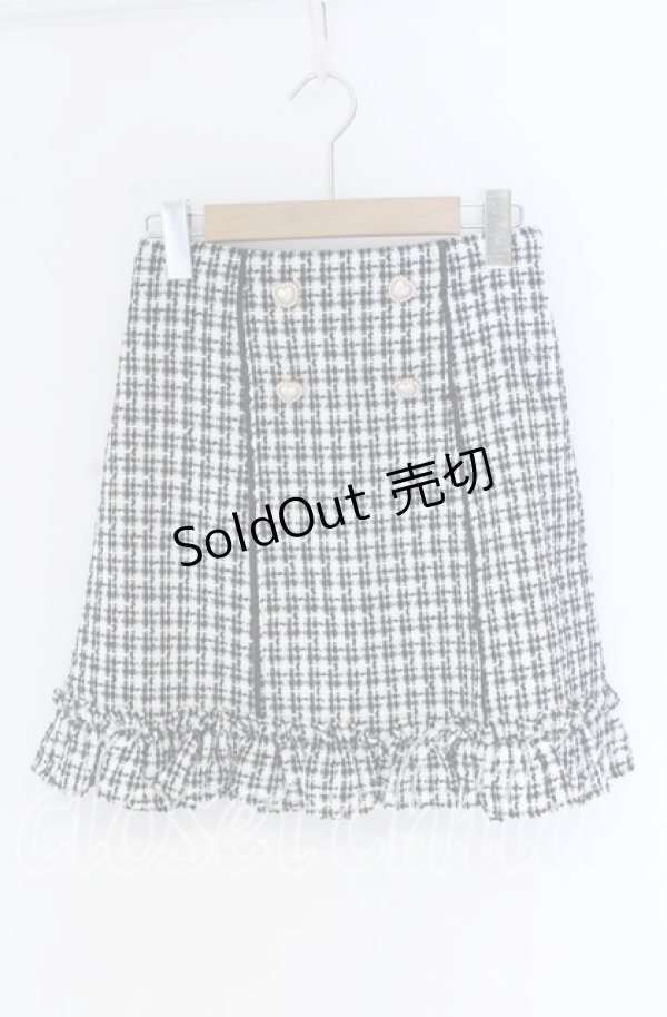 画像1: Secret Honey / ハートボタンツイード台形スカート  クロ×シロ O-25-12-02-1083-CA-SK-IG-OS (1)