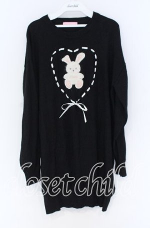 画像: Honey Cinnamon / うさぎハートはしごリボンニット  クロ O-25-12-02-1025-LO-TO-IG-OS