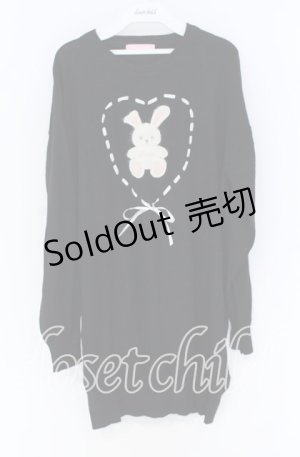 画像: Honey Cinnamon / うさぎハートはしごリボンニット  クロ O-25-12-02-1025-LO-TO-IG-OS