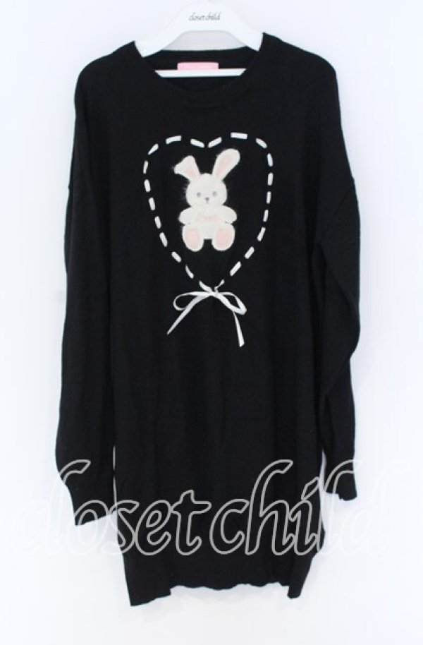 画像1: Honey Cinnamon / うさぎハートはしごリボンニット  クロ O-25-12-02-1025-LO-TO-IG-OS (1)