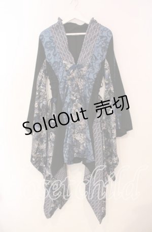 画像: Qutie Frash / アシメ着物カーデ  ブルー O-25-12-02-022-QU-JA-IG-OS