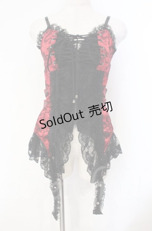 画像1: Qutie Frash / ドラゴンサテンコルセットキャミソール  レッド×ブラック O-25-12-03-001-QU-TO-IG-ZT206 (1)