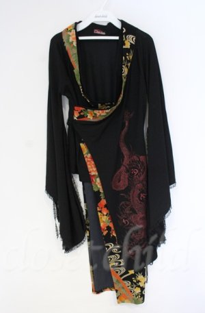 画像: Qutie Frash / ちりめん着物袖チュニック  ブラック×オレンジ O-25-12-03-025-QU-TO-IG-ZT1208B