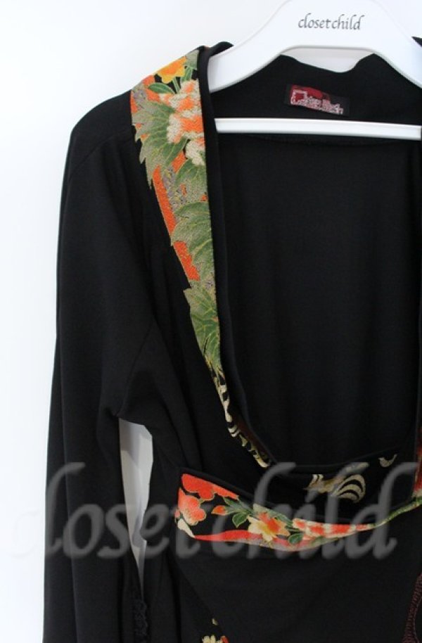 画像2: Qutie Frash / ちりめん着物袖チュニック  ブラック×オレンジ O-25-12-03-025-QU-TO-IG-ZT056 (2)