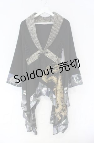 画像: Qutie Frash / Newサイドロング着物カーデ  ブラック×ゴールド O-25-12-03-026-QU-JA-IG-ZT1208B