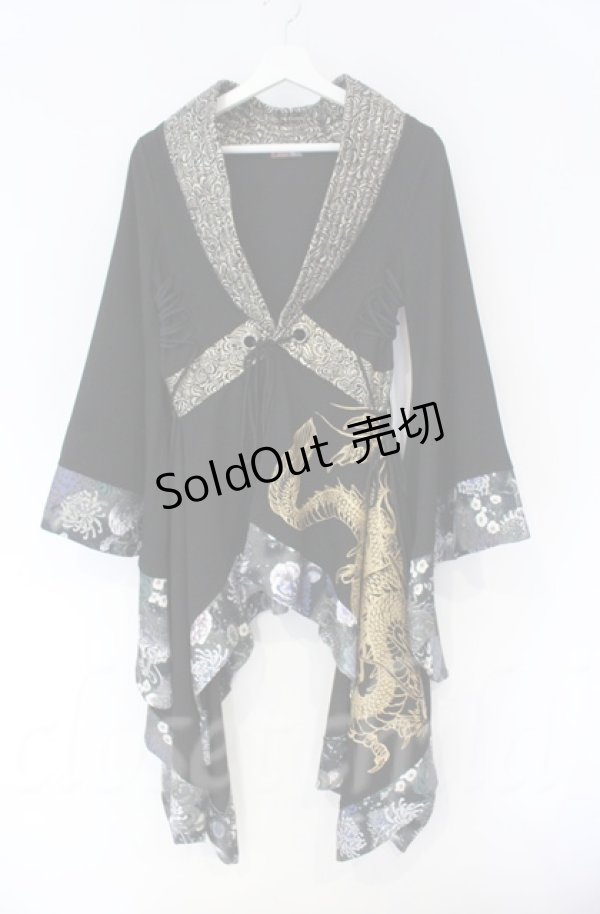 画像1: Qutie Frash / Newサイドロング着物カーデ  ブラック×ゴールド O-25-12-03-026-QU-JA-IG-ZT1208B (1)