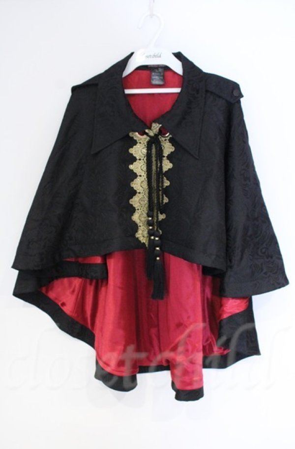 画像1: Qutie Frash / 後ろロングポンチョ  ブラック×ゴールド O-25-12-03-029-QU-JA-OW-ZT182 (1)