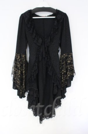 画像: Qutie Frash / 姫袖レースカーデ  ブラック×ゴールド O-25-12-03-030-QU-OP-IG-ZT1208B