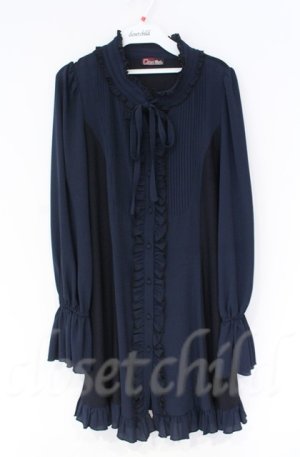 画像: Qutie Frash / フリルブラウスワンピ  ネエビー O-25-12-03-031-QU-OP-IG-ZT1208B