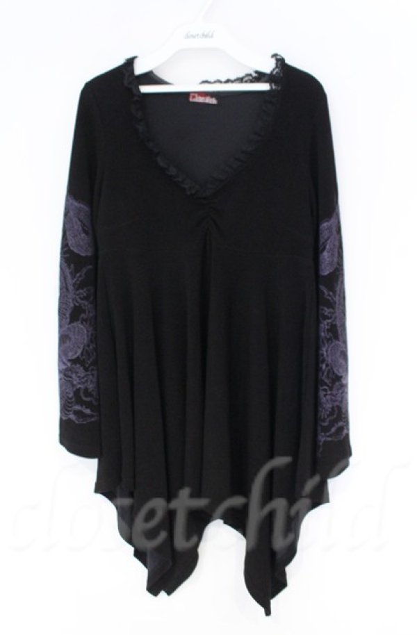 画像1: Qutie Frash / 変形ちりめんトップス  ブラック×パープル O-25-12-03-033-QU-TO-OW-ZT1208B (1)