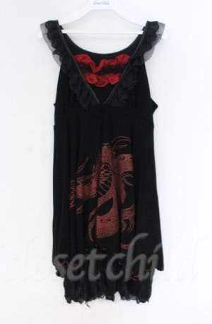 画像: Qutie Frash / ドラゴンptノースリーブワンピース  ブラック×レッド O-25-12-03-035-QU-OP-OW-ZT1208B