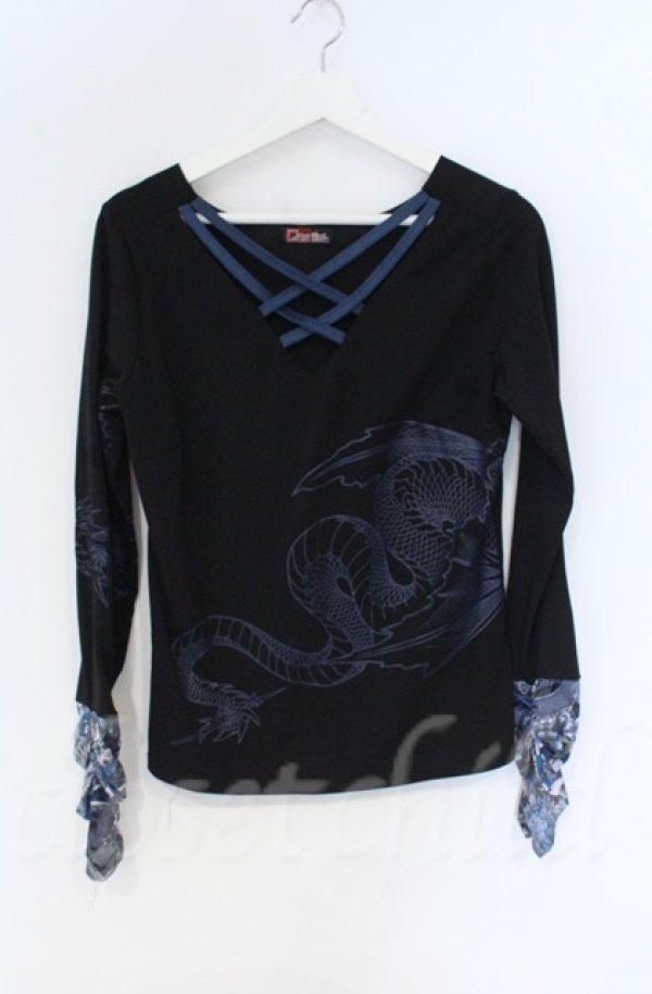 画像1: Qutie Frash / クロスインナーT  ブルー×ブラック O-25-12-03-040-QU-TO-IG-ZT1208B (1)