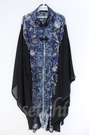 画像: Qutie Frash / チャイナ着物ロングカーデ  ブルー O-25-12-03-005-QU-JA-OW-ZT1208B