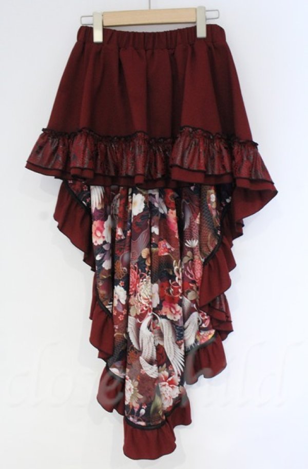 Qutie Frash / 裏地和柄後ろロングスカート レッド O-25-12-03-043-QU