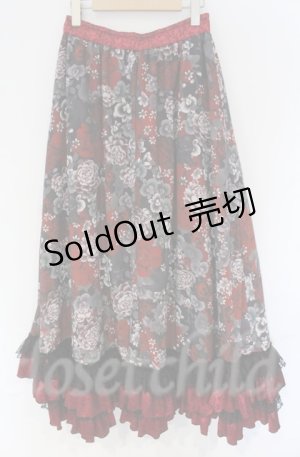 画像: Qutie Frash / 和柄ロングスカート  レッド O-25-12-03-044-QU-SK-IG-ZT184