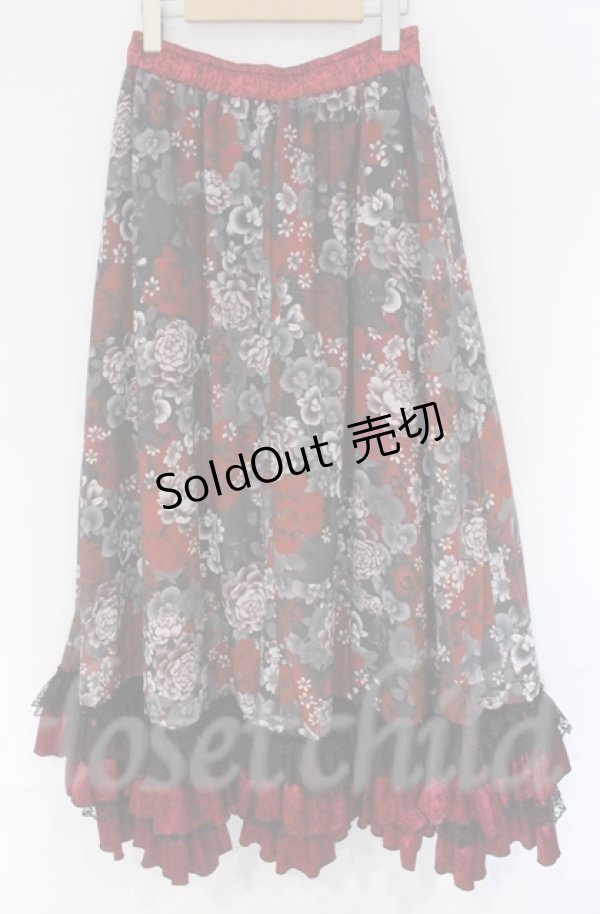 画像1: Qutie Frash / 和柄ロングスカート  レッド O-25-12-03-044-QU-SK-IG-ZT184 (1)