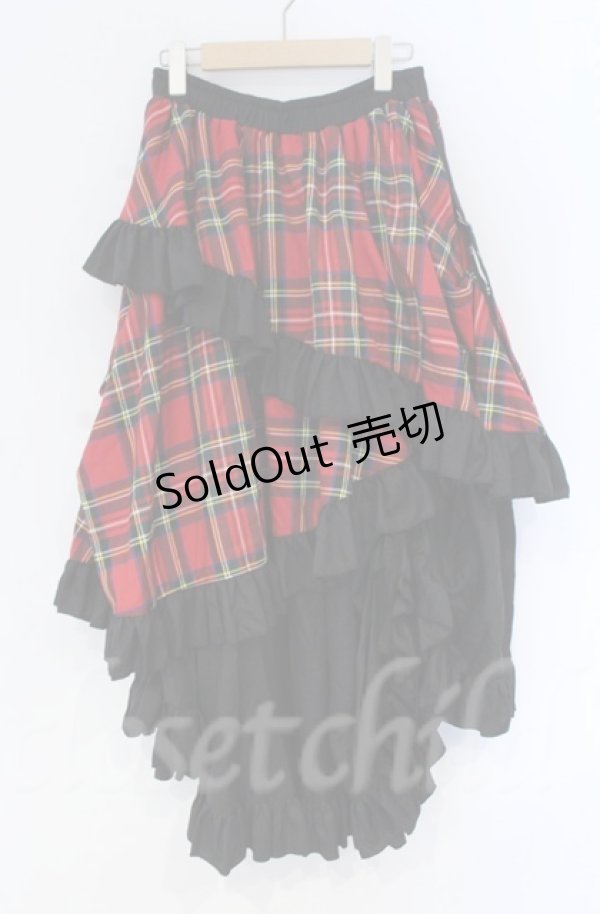 画像1: Qutie Frash / タータンチェックフリルロングスカート  レッド O-25-12-03-045-QU-SK-OW-OS (1)