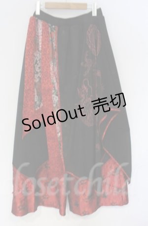 画像: Qutie Frash / ラップ付き和柄バギーパンツ  レッド×ブラック O-25-12-03-046-QU-PA-IG-ZT064