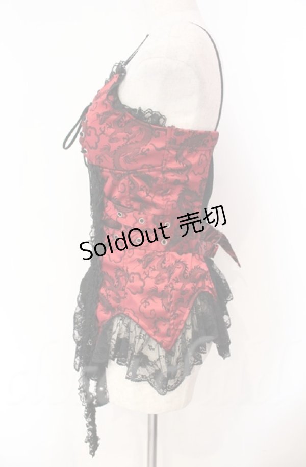 画像3: Qutie Frash / ドラゴンサテンコルセットキャミソール  レッド×ブラック O-25-12-03-001-QU-TO-IG-ZT206 (3)