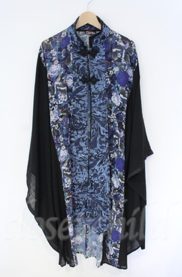 画像1: Qutie Frash / チャイナ着物ロングカーデ  ブルー O-25-12-03-009-QU-JA-IG-ZT1208B (1)