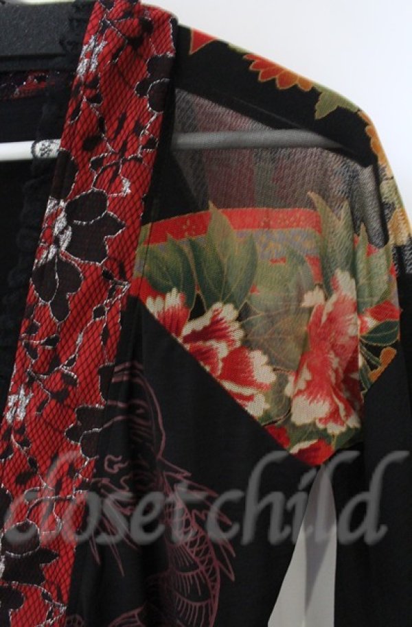 画像2: Qutie Frash / メッシュショルダーアシメ着物カーディガン  ブラック×オレンジ O-25-12-03-014-QU-JA-IG-ZT065 (2)