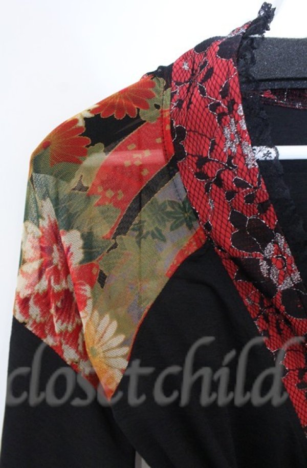 画像3: Qutie Frash / メッシュショルダーアシメ着物カーディガン  ブラック×オレンジ O-25-12-03-014-QU-JA-IG-ZT065 (3)