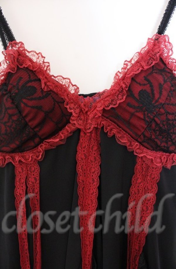 画像2: Qutie Frash / カップ入蜘蛛メッシュベビードールワンピース  ブラック×レッド O-25-12-03-002-QU-OP-OW-ZT205 (2)