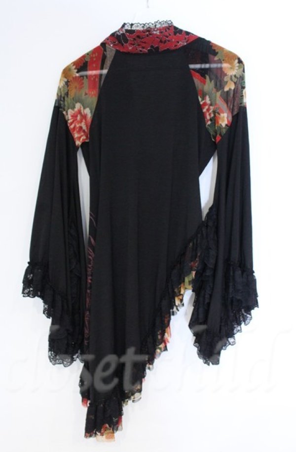 画像5: Qutie Frash / メッシュショルダーアシメ着物カーディガン  ブラック×オレンジ O-25-12-03-014-QU-JA-IG-ZT065 (5)