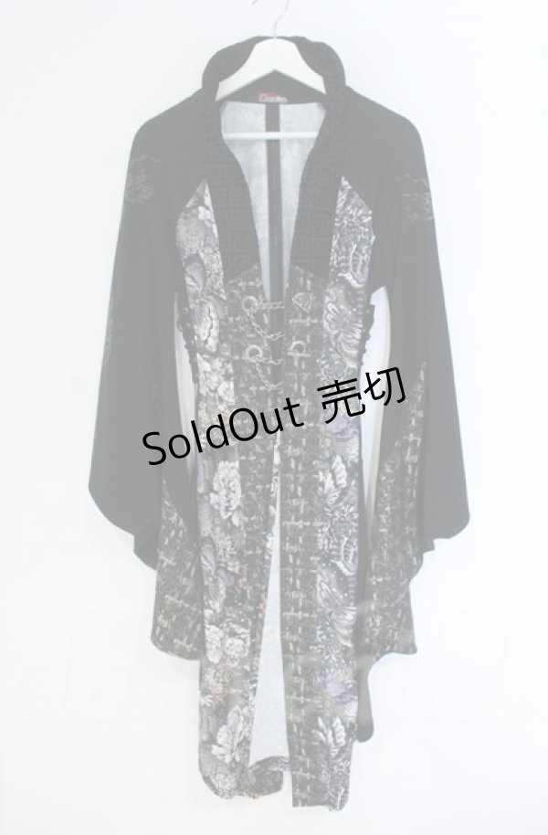 画像1: Qutie Frash / 着物ロングカーデ  ブラック O-25-12-03-022-QU-OP-IG-ZT1208B (1)