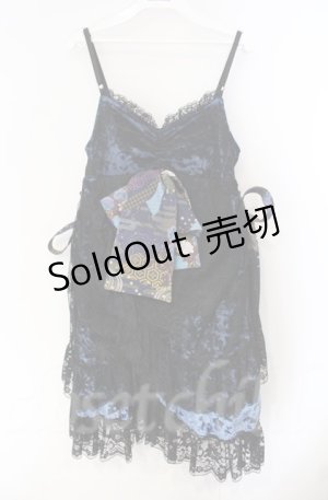 画像: Qutie Frash / クモメッシュリボンブローチ付ベビードール  ブルー×ブラック O-25-12-03-003-QU-OP-IG-OS