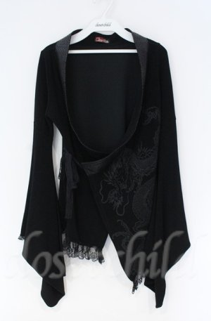 画像: Qutie Frash / 裾レース着物ショートカーディガン  ブラック O-25-12-03-024-QU-TO-OW-ZT1208B