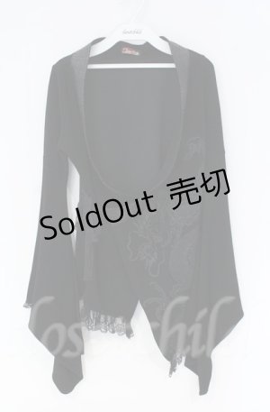画像: Qutie Frash / 裾レース着物ショートカーディガン  ブラック O-25-12-03-024-QU-TO-OW-ZT063