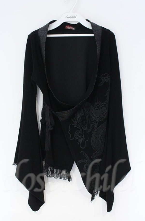画像1: Qutie Frash / 裾レース着物ショートカーディガン  ブラック O-25-12-03-024-QU-TO-OW-ZT063 (1)