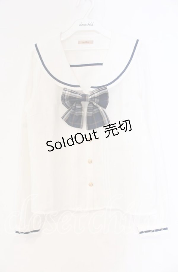 画像1: Amavel / NostalgicCheckセーラーブラウス F シロ×ネイビー O-25-12-04-035-CA-BL-OW-OS (1)