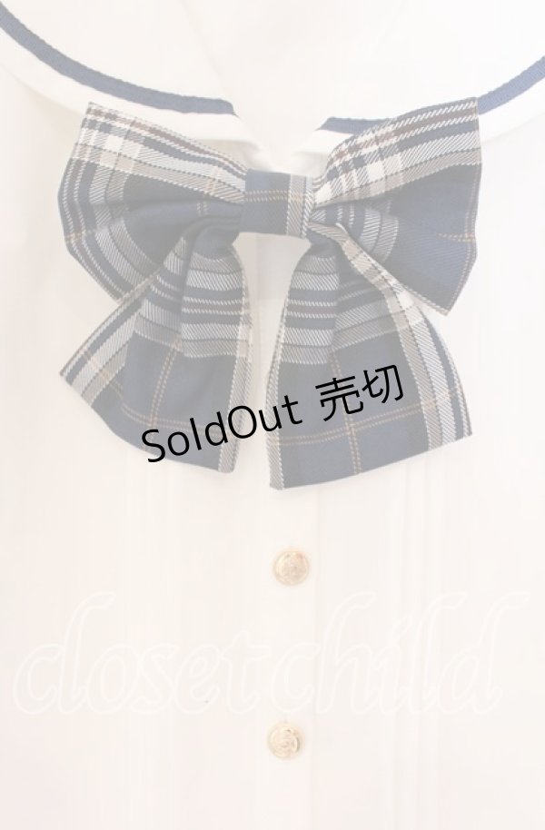 画像2: Amavel / NostalgicCheckセーラーブラウス F シロ×ネイビー O-25-12-04-035-CA-BL-OW-OS (2)