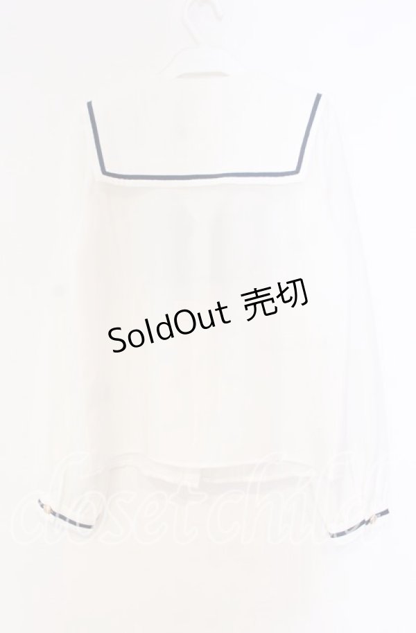 画像3: Amavel / NostalgicCheckセーラーブラウス F シロ×ネイビー O-25-12-04-035-CA-BL-OW-OS (3)