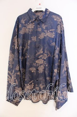 画像: REZEN / 鶴×扇子ジャガード和袖シャツ M 孔雀青 O-25-12-04-040-PU-BL-OW-OS