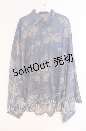 画像: REZEN / 鶴×扇子ジャガード和袖シャツ M 孔雀青 O-25-12-04-040-PU-BL-OW-OS