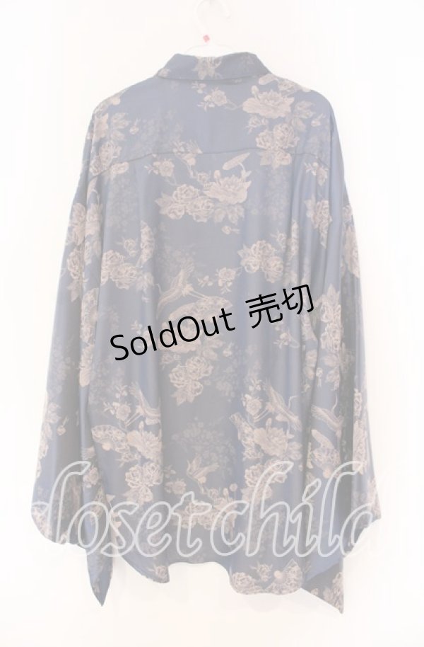 画像3: REZEN / 鶴×扇子ジャガード和袖シャツ M 孔雀青 O-25-12-04-040-PU-BL-OW-OS (3)
