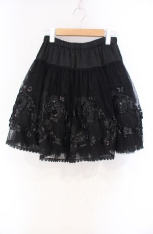 画像: BPN / ローズモチーフボリュームスカート M ブラック O-25-12-04-056-GO-SK-OW-OS