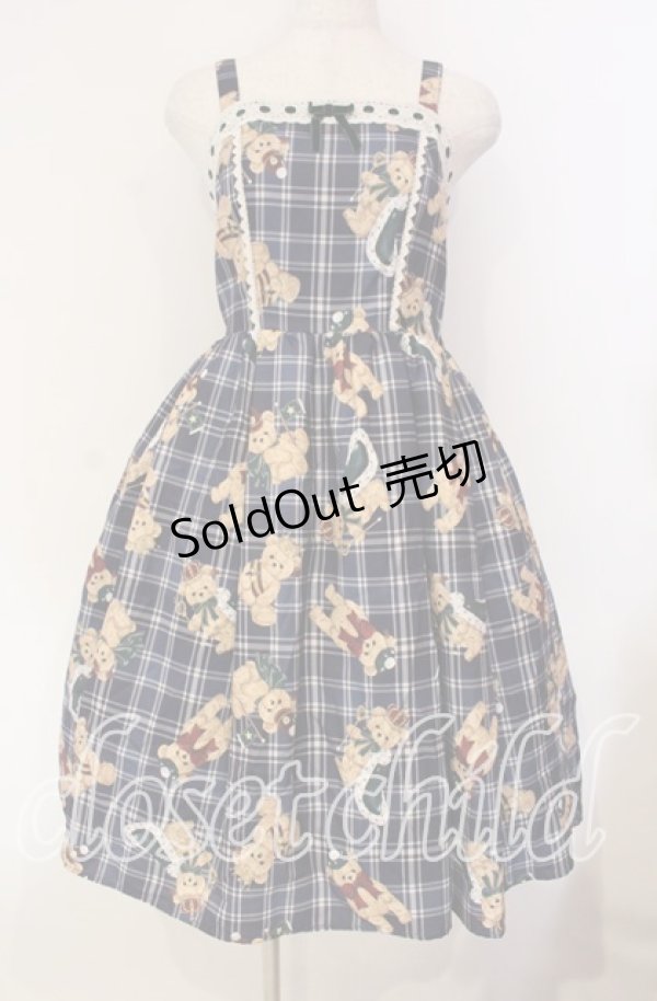 画像1: axes femme Kawaii / ロイヤルベアーズ柄ジャンスカ  ネイビー O-25-12-04-064-AX-OP-IG-OS (1)