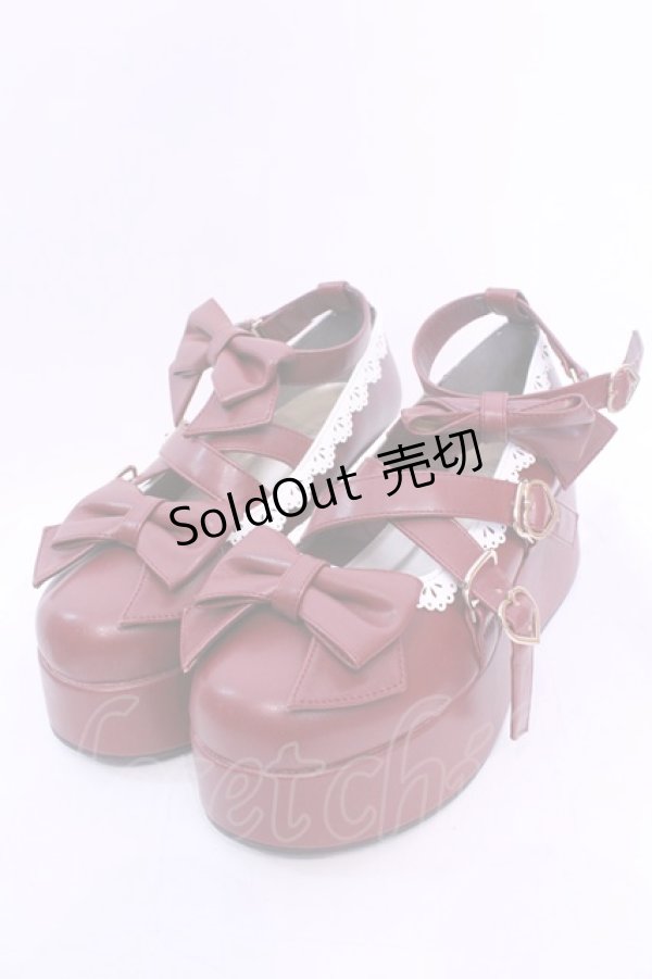 画像1: axes femme Kawaii / リボンスカラップ配色シューズ L ワイン O-25-12-04-1049-AX-SH-OW-OS (1)