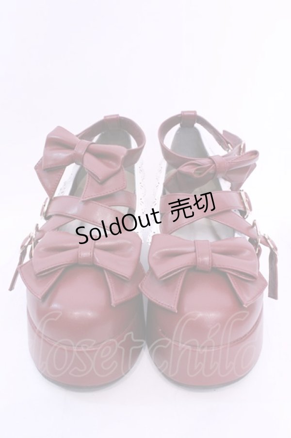 画像2: axes femme Kawaii / リボンスカラップ配色シューズ L ワイン O-25-12-04-1049-AX-SH-OW-OS (2)