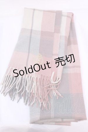 画像: Fi.n.t / フレーム刺繍入りチェックストール  ピンク O-25-12-04-1063-CA-ZA-OW-OS