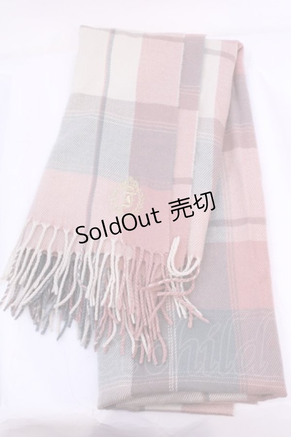画像1: Fi.n.t / フレーム刺繍入りチェックストール  ピンク O-25-12-04-1063-CA-ZA-OW-OS (1)