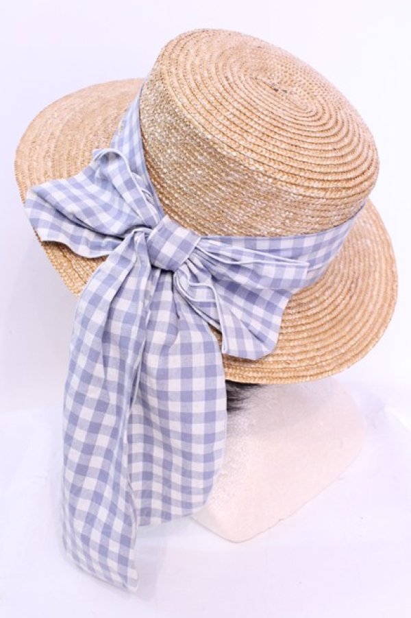 画像2: LOLITAその他 / ギンガムリボンカンカン帽  ナチュラル×サックス O-25-12-04-1075-LO-AC-OW-ZT346 (2)