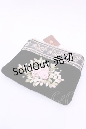 画像: ROSE ROUGE / リボンブーケ刺繍ポーチ  クロ O-25-12-04-1077-LO-ZA-OW-ZT334